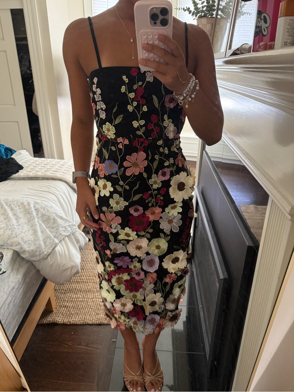 Lulus Black Floral Embroidered Slip Dress - Elegant Midi Dress